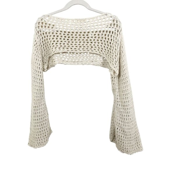 Free People Hayley Crochet Bolero Cream White Open Knit Boho - Size M/L - Picture 2 of 5
